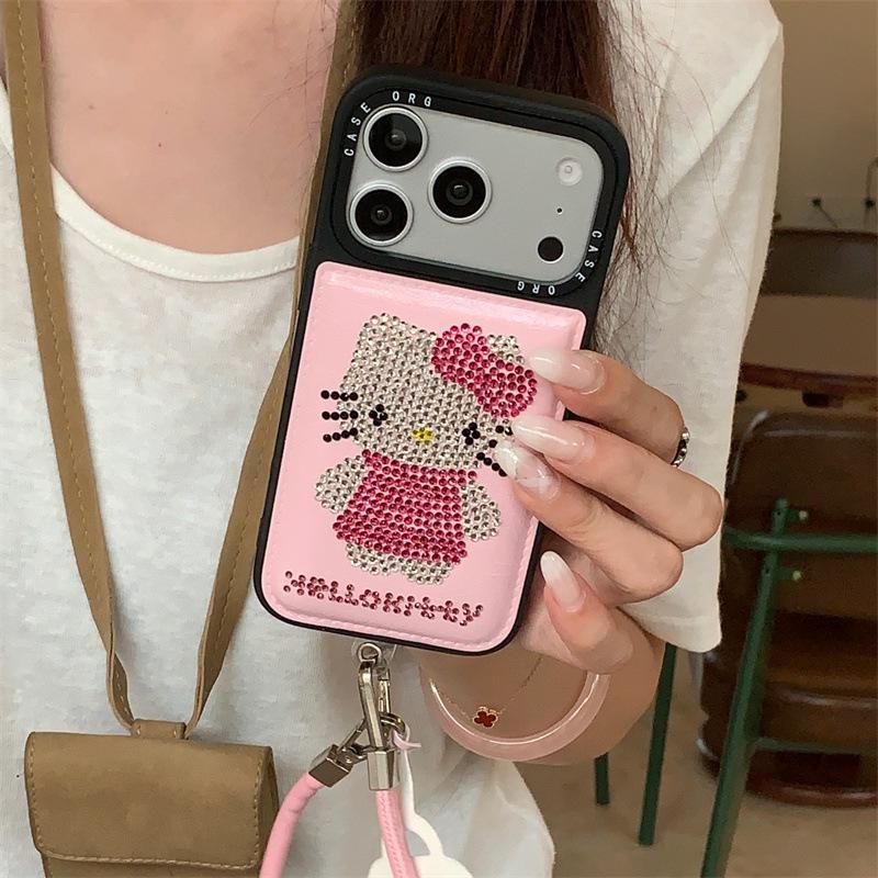 Rhinestone Hello Kitty Leather Case for iPhone 17, 16 Pro Max, 15, 14