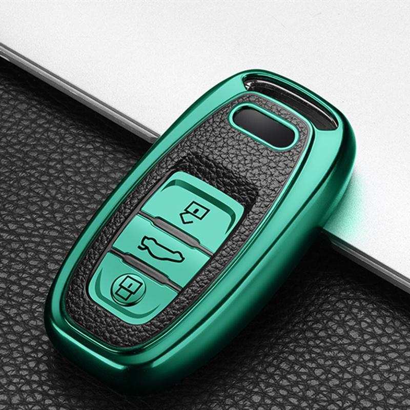 

ТПУ + кожаный чехол для дистанционного смарт-ключа автомобиля для A1 A3 A4 A5 A6 A7 A8 Qu/attro Q3 Q5 Q7 2009-2015, аксессуары separate key case зелёный
