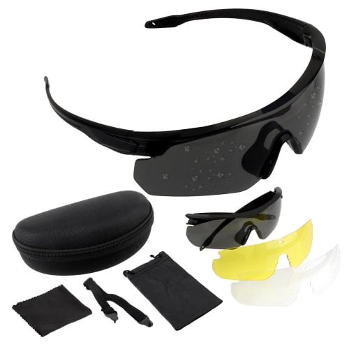 Lunettes Tactiques FOCUHUNTER, Lunettes de Soleil Airsoft Résistantes aux Chocs, Lunettes de Tir, 3 Verres Interchangeables, Anti-Buée, Protection UV400, Épaisseur du Verre 2mm