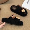 Cute cartoon black non-slip thick-soled fluffy slippers for women's outer wear 2025 new autumn and winter versatile soft bottom one-word drag