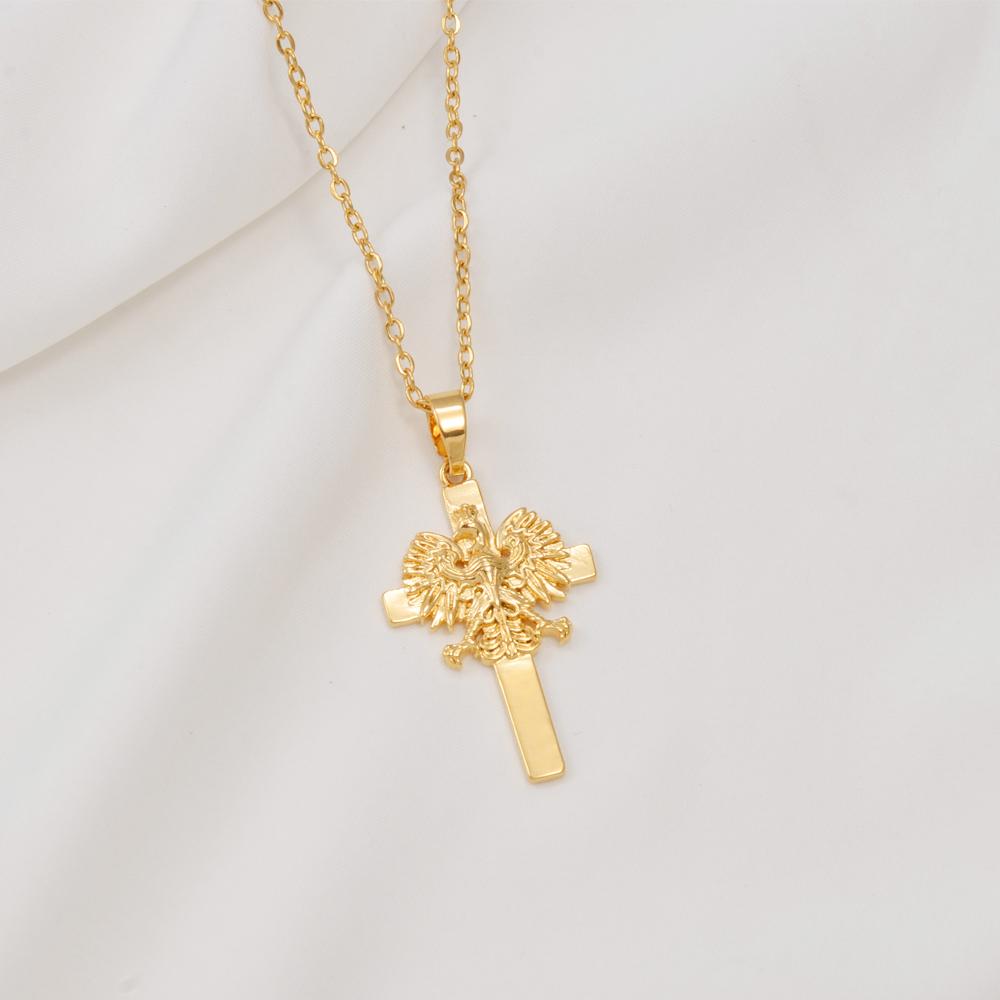 Anniyo Poland Eagle and Cross Pendant Necklaces for Women Girls,Polska Poles Jewelry #381016