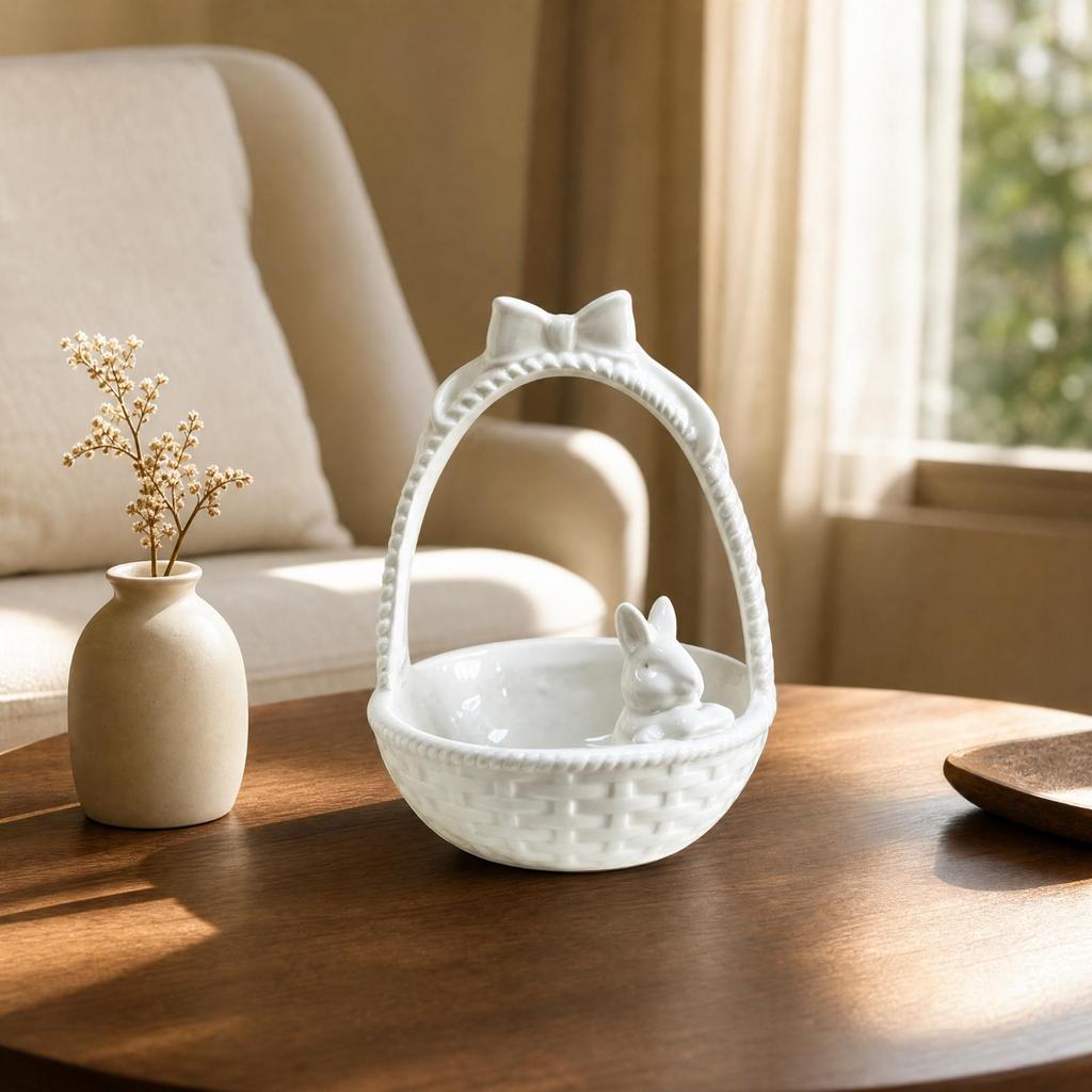 Rabbit Ceramic Storage Basket Compact for Shelf