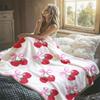 Strawberries Bows Pink Flannel Blanket Perfect for Sofa Office Bed Travel Sleep Read Relax Camping Four Season Use