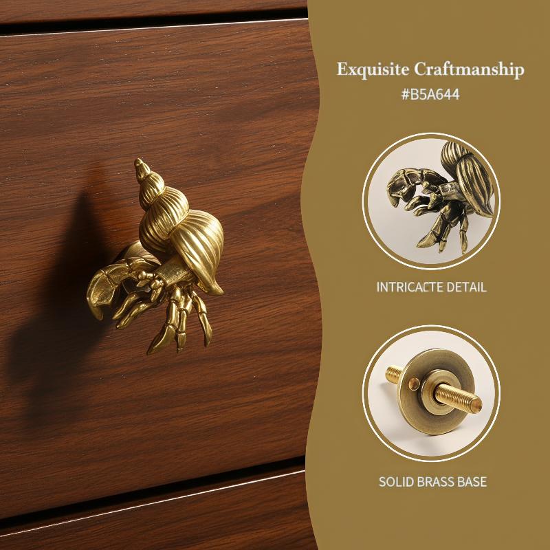 Vintage Ocean Style Hermit Crab Handles Cabinet Pulls Door Metal Handle Knobs Brass Knobs Decorative Drawers Diy