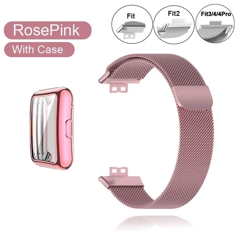 Metallarmband für Huawei Watch Fit 1/2/3/4 Band mit TPU-Hülle Displayschutzfolie Weiche Folie Milanaise Magnetschließe Uhrenarmband Armband