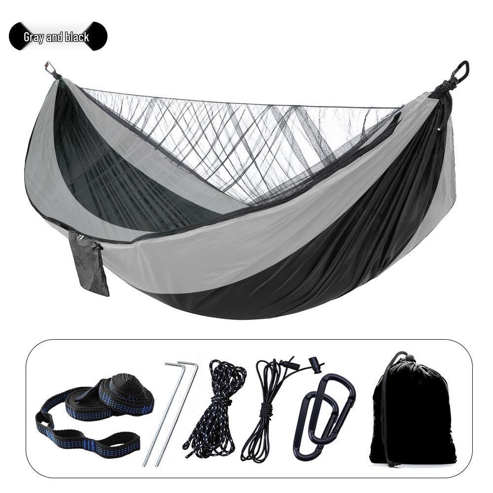 Army Green Mosquito-Proof Quick-Open Camping Hammock, Extended 290x140, Multi-Purpose Outdoor Net Hammock