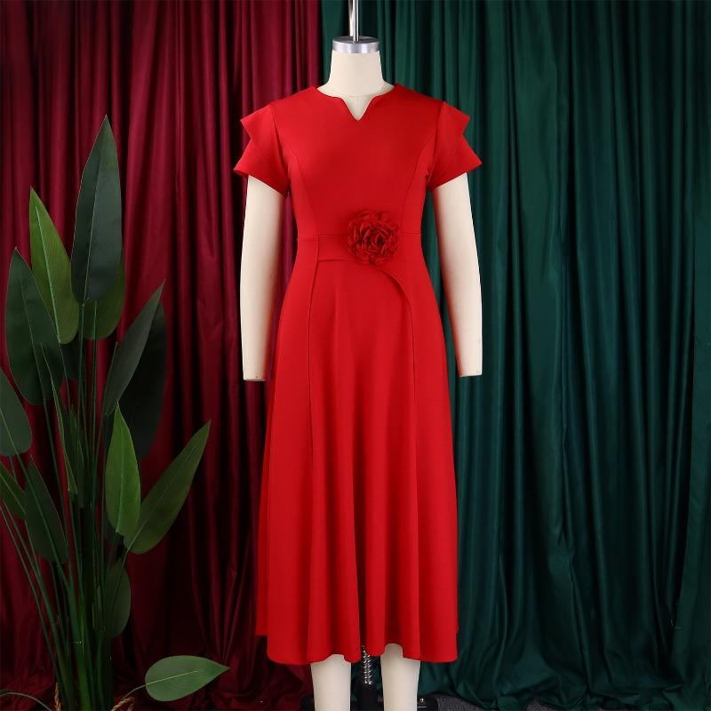 Plus Size High Waist Mid Length Big Hem Elegant A Line Women Summer Dress