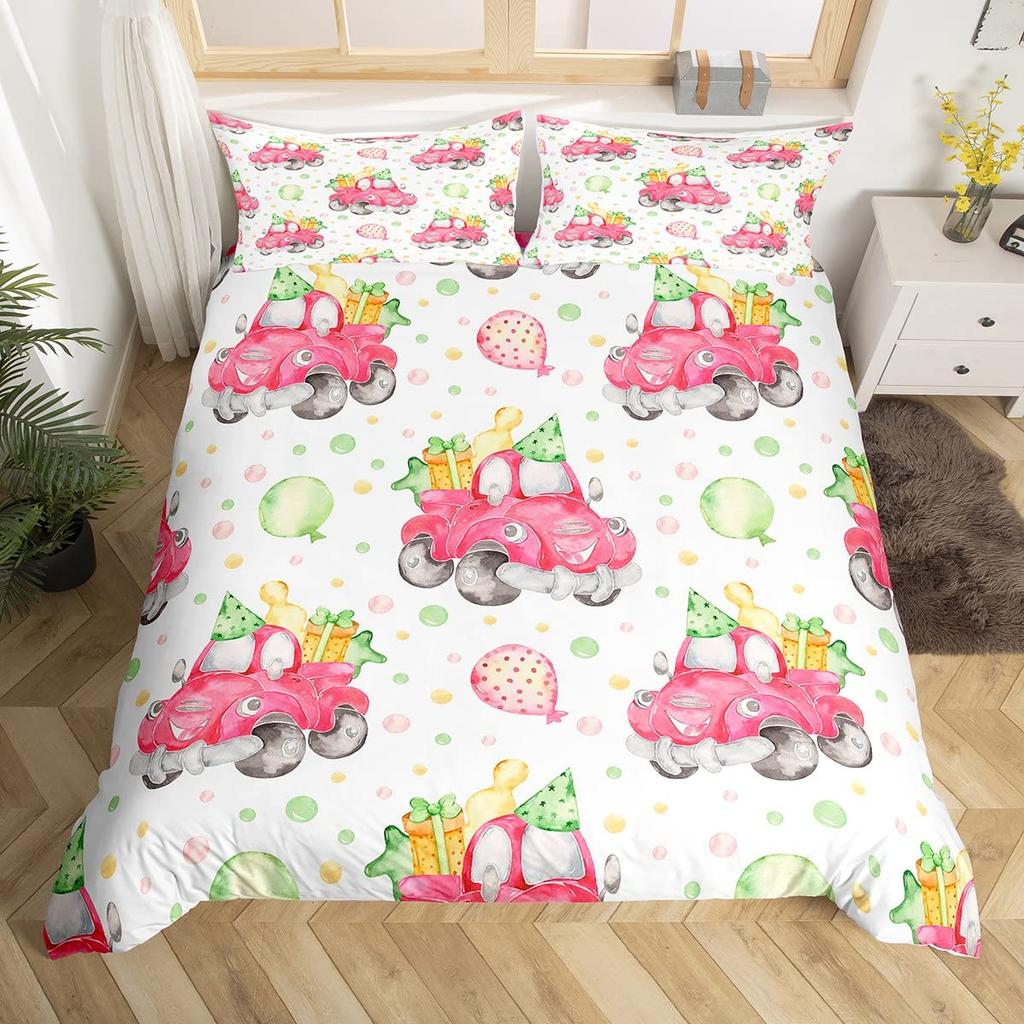 Colorful Dots Bedding Set Geometry Comforter Cover Set for Girls,Pink Yellow Green Red Purple Circle Print Duvet Cover Polyester