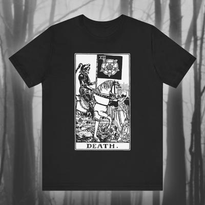 Tod Tarot T-Shirt Große Arkana Mysterium Shirt Retro Kunst Magie T-Shirt Tarotlegung Sensenmann Unisex Kurzarm T-Shirt
