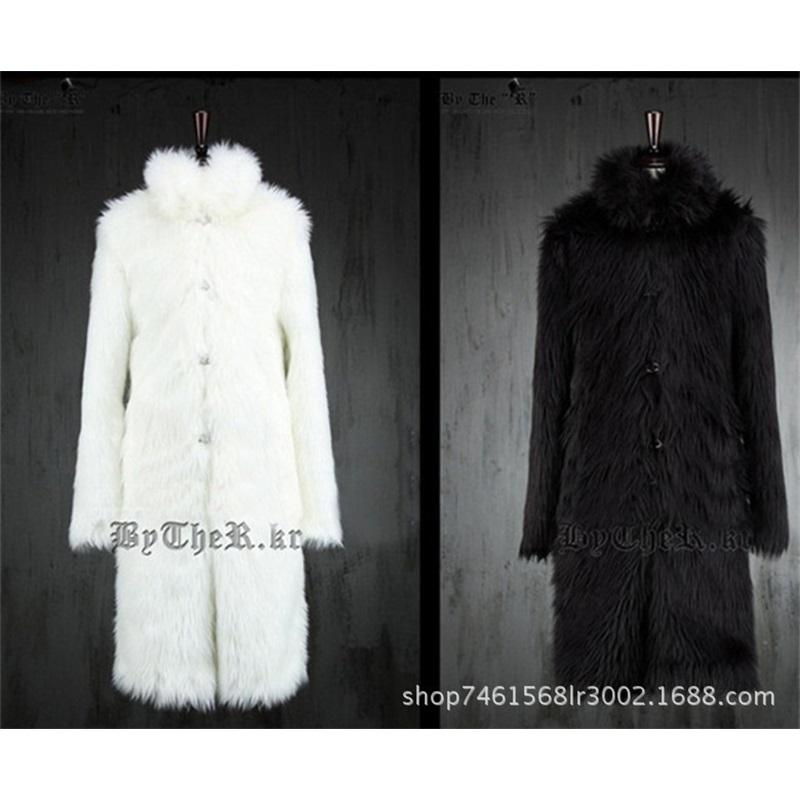 Men Two Tone Faux Fur Long Coat Open Front Fluffy Warm Winter Luxury Plush Overcoat With Pockets