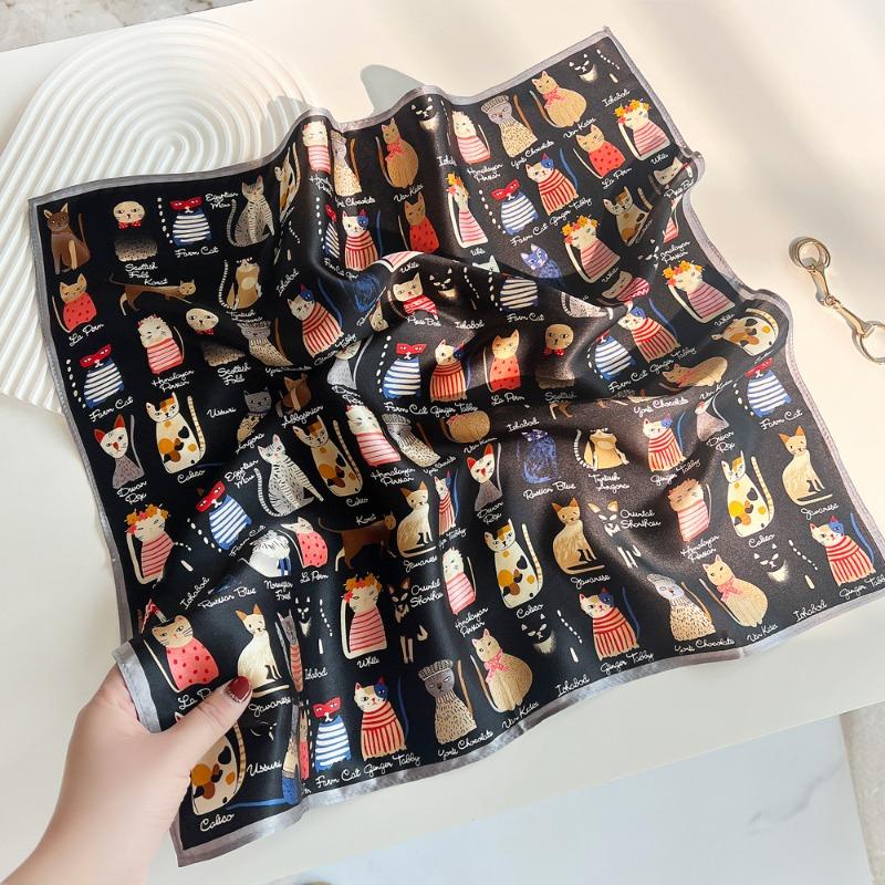 

Spring new sweet wind plain crepe satin real printing silk small square scarf women s high-grade mulberry silk silk scarf gift 53cm