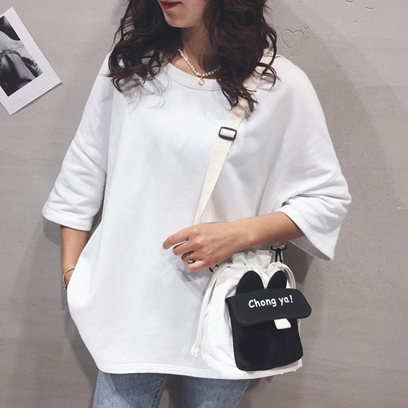 Cute Canvas Bag New Solid Color, Small Ear Crossbody Bag Women's Ins Style Large Capacity Crossbody Bag