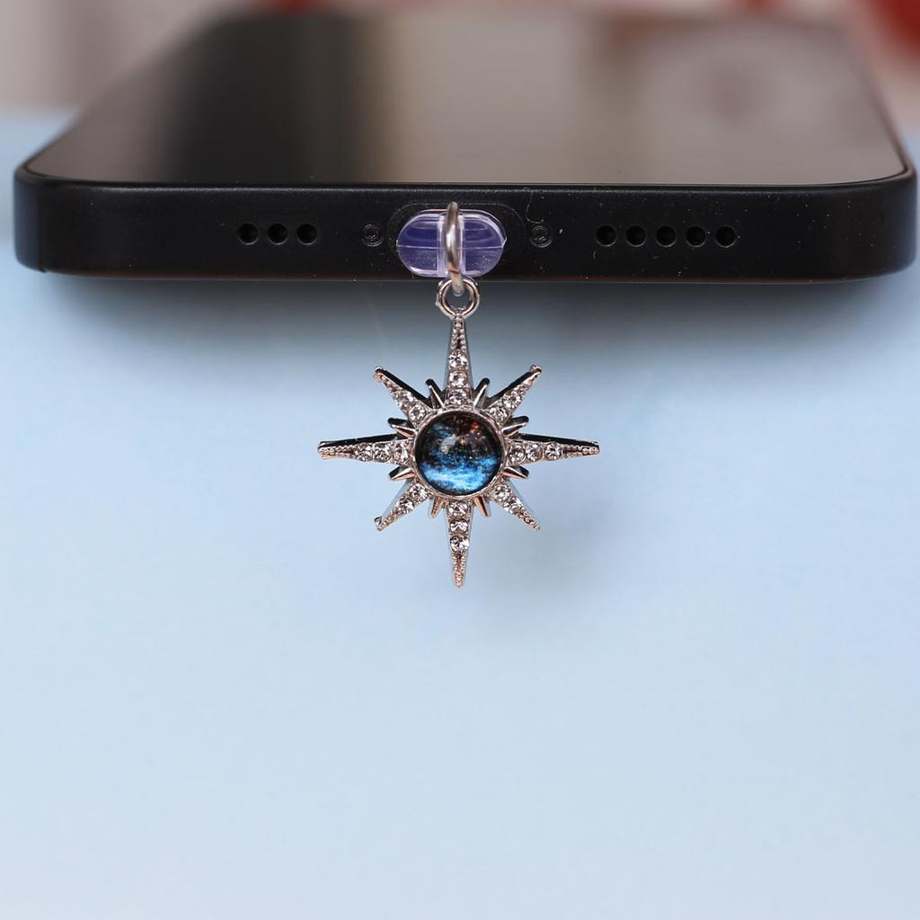 Blue Planet Moon And Star Shaped Mobile Phone Dust Plug Pendant Hanging Decoration Accessories For Iphone Type-c Port Lanyard