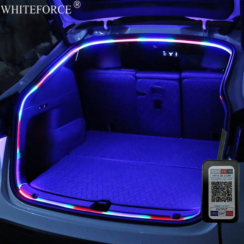 For Tesla Model Y Juniper -2025 Trunk Flow Lamp RGB Ambient Light Trunk DC Plug Multi-speed Hidden Recessed Mounting Lamps