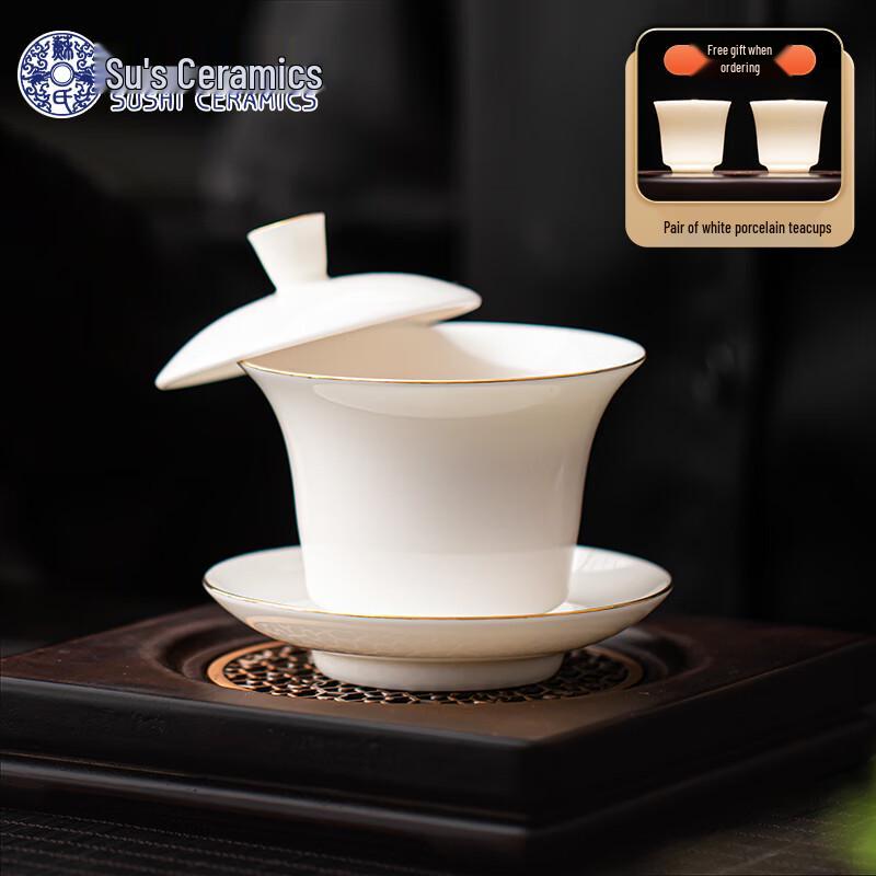 Dehua White Porcelain San Cai Gaiwan