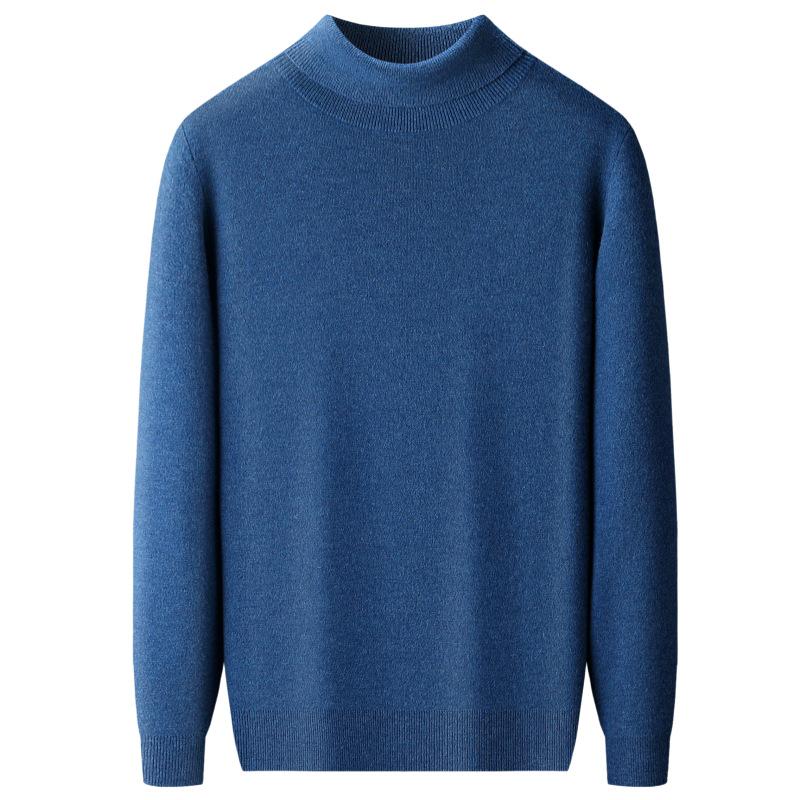 Men's 100% Pure Wool High Neck Loose Sweater - Warm, Thick Autumn/Winter Base Layer 
