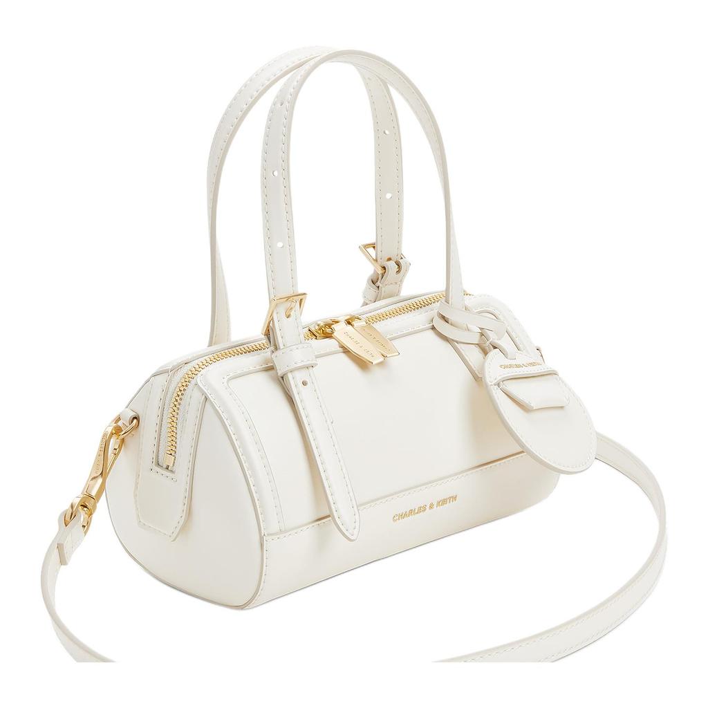 Charles & Keith Solid Color Boston Bag With Pendant Women Handbag Cream CK2-30671730