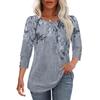 Women's Casual Loose Fit Round Neck Top Three Quarter Sleeve Blouse Lightweight Floral Print Shirt with Button Detail