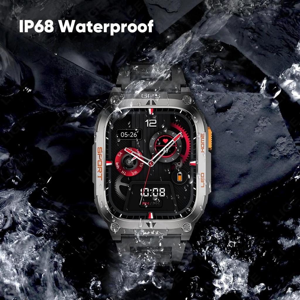 SACOSDING GPS Tracker Smart Watch IP68 Waterproof 2.01-inch HD Display Compass 630mAh Battery Heart Rate BT Call Outdoor Sport Smart Watch