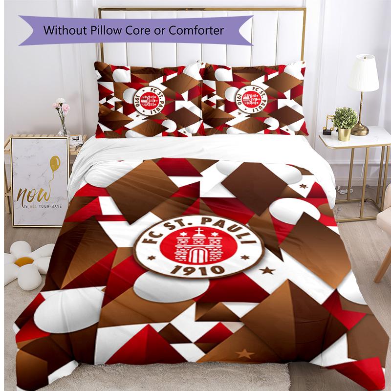 FC St. Pauli Fußball Bedrucktes 3-teiliges Bettwäsche-Set, Bequemes Hautfreundliches Schlafzimmer Bettbezug-Set