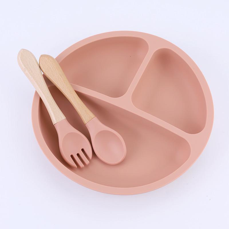Children's Silicone Divided Plate Set: Food-Grade Tableware with Fork & Spoon for Babies and Toddlers
