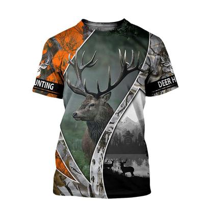 Hunter 3D Print Heren T-shirt Kleding voor Tieners Buitensporten Jagen Hertenjacht Korte Mouw Oversized Heren T-shirt