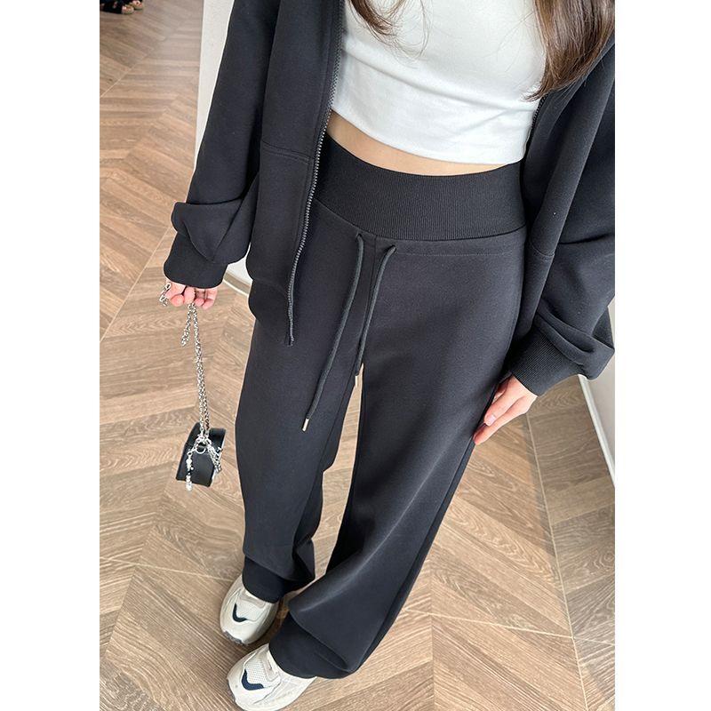 Autumn 2025 Women's High-Waisted Wide-Leg Floor-Length Sweatpants: Loose-Fit, Casual, Draped Style.