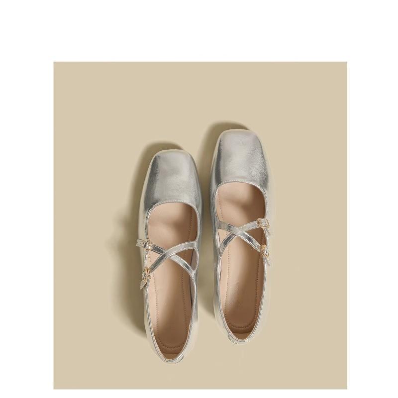 French Mary Jane Women's Shoes 2025 New Summer Small Leather Shoes Light Mouth Low Heel Temperament Popular Ballet Silver Shoes