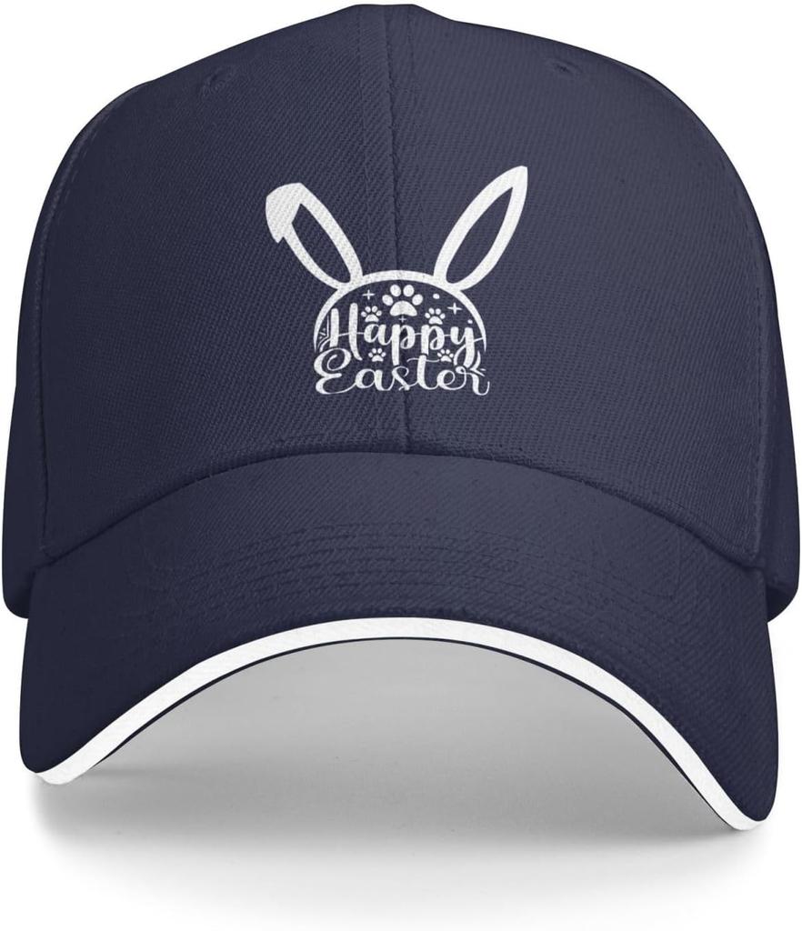 Happy Easter Bunny Paw Print Baseball Cap Polyester Casual Adjustable Sun Protection Hat