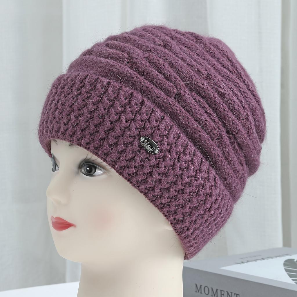 Plush Thickened Warm Woolen Hat for Mom Winter Warm Ear Protection Fashionable Grandma Woolen Hat