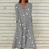 Women's Summer Casual V-Neck Button Retro Polka Dot Print Three-quarter Sleeve Long Dress With Pockets