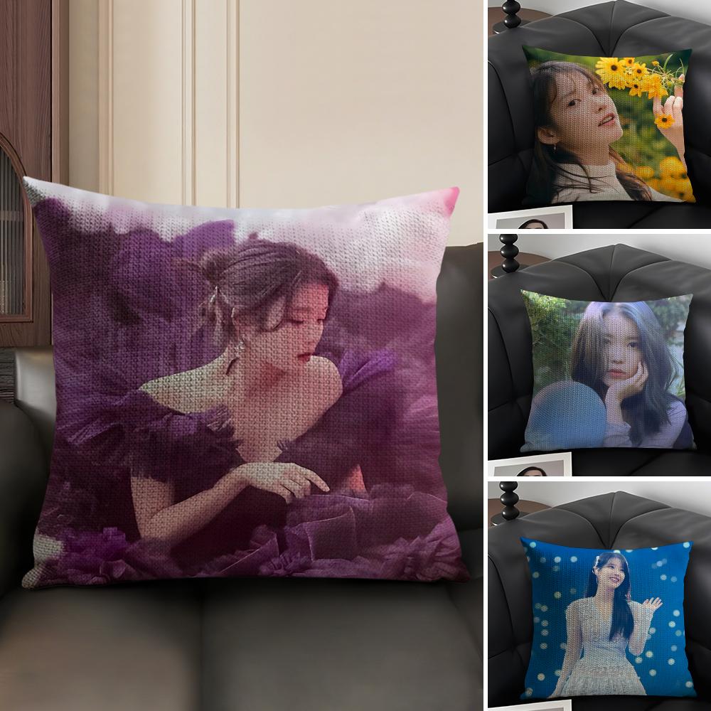 L-Lee Ji Eun I-Iu Singer Cushion Cover Natural Linen Organic Fabric Double-Sided Printing Sofa Home Decor Gift Pillow Case