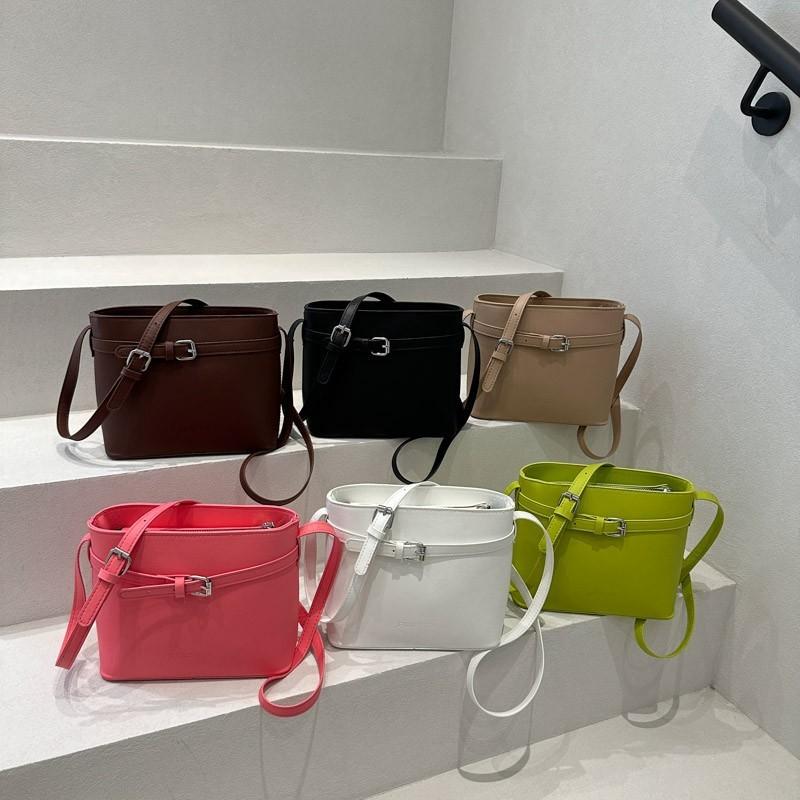Bucket Trendy Water Bag With Solid Color And Square Buckle Decor For Daily