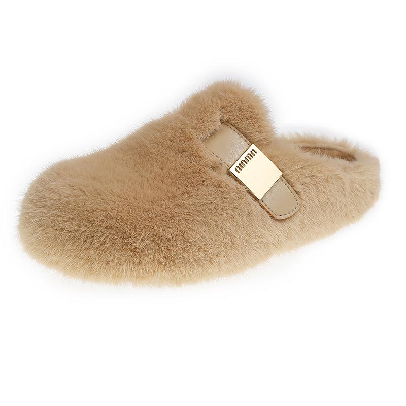 

Mink hair thick bottom heightening fluff slippers women s wear 2025 new autumn and winter high-end plush cotton slippers 35 хакі