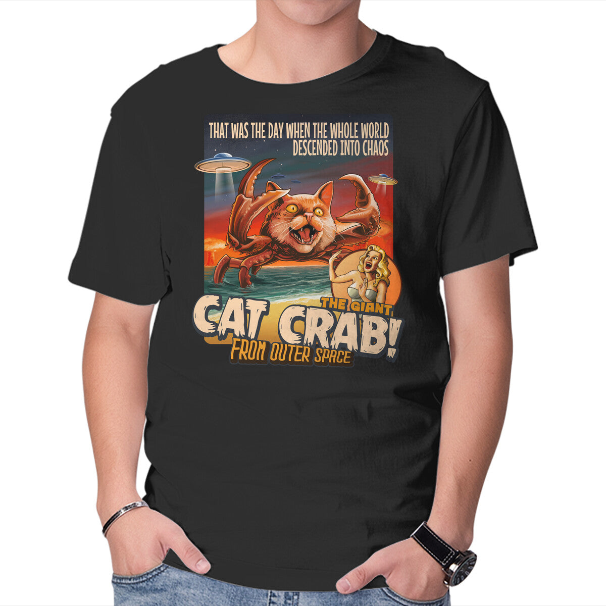 Unisex Crew Neck T-Shirt The Giant Cat Crab Graphic Short Sleeve Casual Tee XXXXL