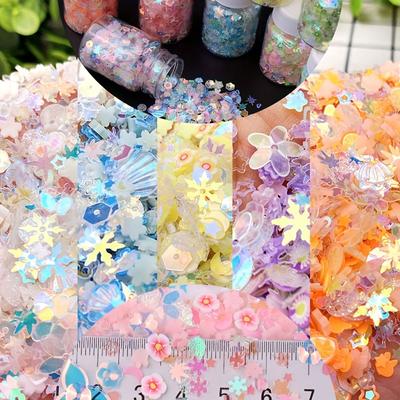 10g Luminous Soft Ceramic Flower Pieces Mixed with Various Shapes of Sequins, Used for Nail Art, Arts and Crafts, Holiday Party Decoration, and DIY