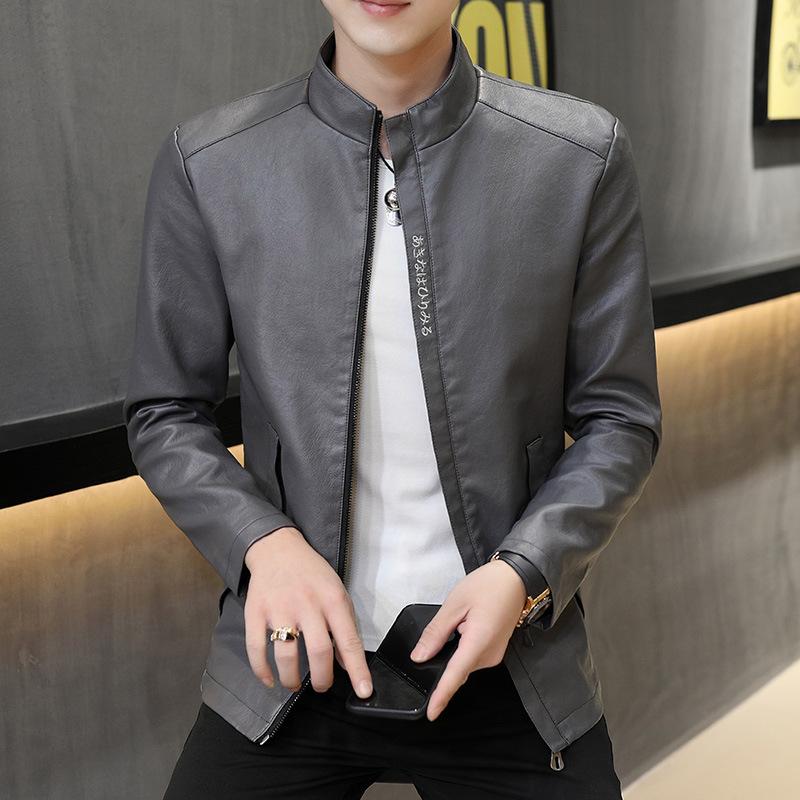 Men's leather jacket, autumn/winter new baseball collar casual jacket, youth slim fit motorcycle PU leather jacket for men