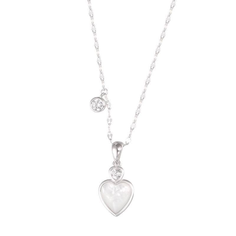 White Mother of Pearl Heart S925 Sterling Silver Necklace - Elegant and Versatile Clavicle Chain with a Niche Luxury Design for Women