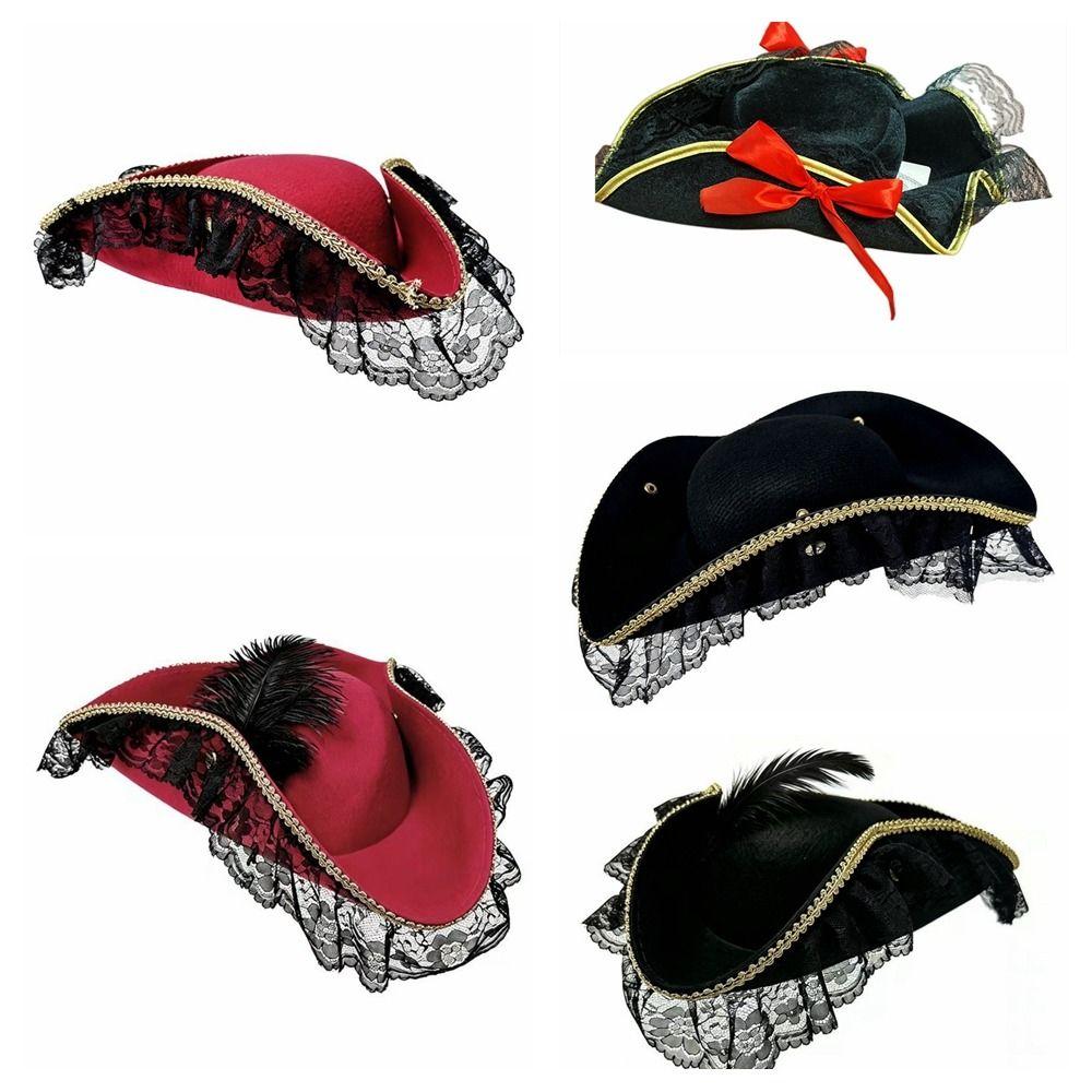 Solid Color Captain Hat Jack Hat Adult Tricorn Hat Vintage Cosplay Pirate Hat  Halloween