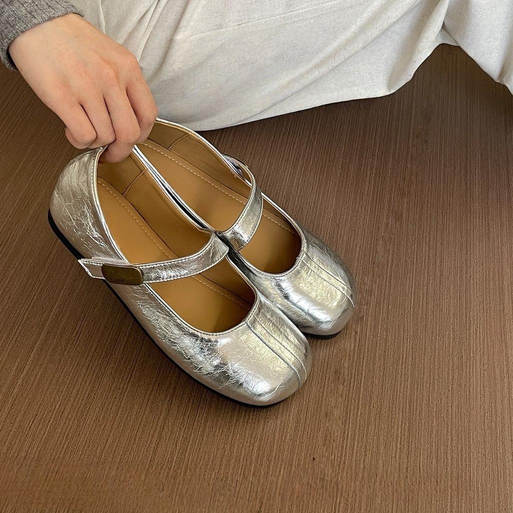 Flat silver Mary Jane shoes women's shoes new round head commuting versatile light mouth single shoes