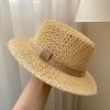 Casual Flat Top Hollow Out Hat Wide Brim Breathable Sun Hat Straw Woven Panama Cap Beach Outings