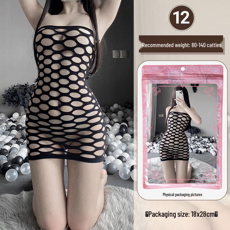 Linlinting Plus Size Sexy See-through Cutout Bodysuit with Open Crotch Stockings Set