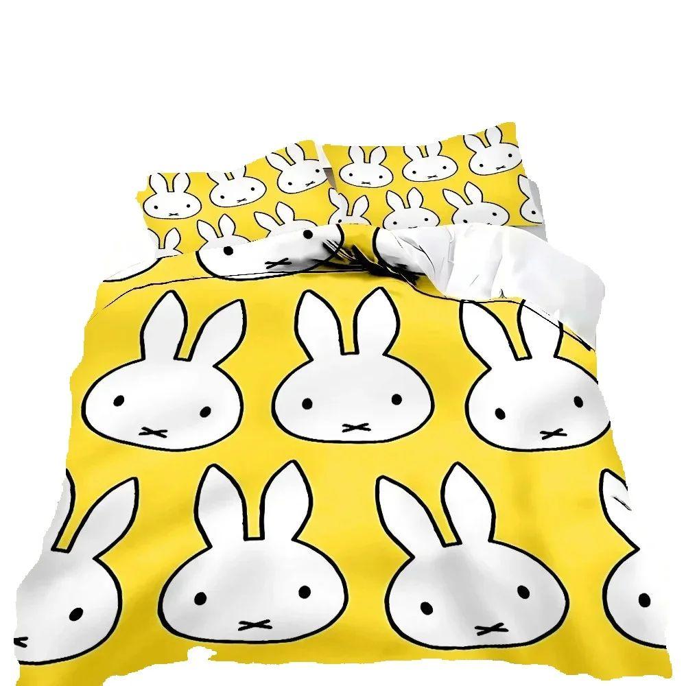 Hot Sale Miffys-Kawaii Bedding Set Soft Polyester Quilt Cover Pillowcase Set Single/Double/Queen for Boys Girls Home Textile