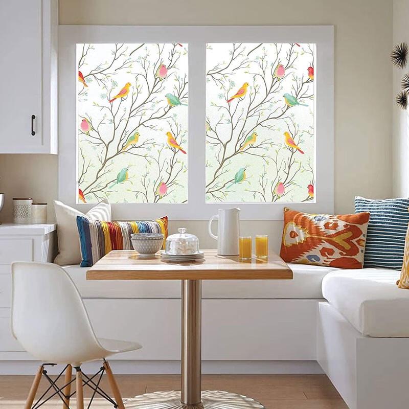 Colorful Birds Frosted Privacy Window Film