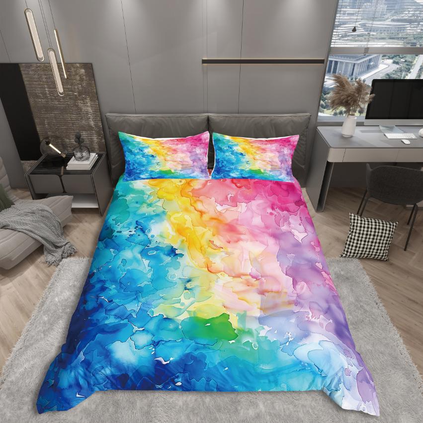 Homewish Dreamy Watercolor Duvet Cover Set For Teens Oil Printing Bedding Set Modern Abstract Art Reversible Decor