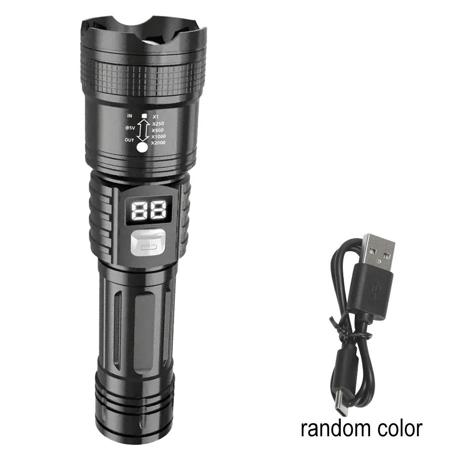 Super Bright LED Flashlight with Battery Display Rechargeable Light Telescopic Zoom Torch Lamp Outdoor Camping Fishing Lantern