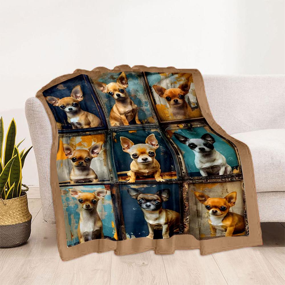 Chihuahua Photo Collage Flannel Blanket,Lightweight,Office Blanket,Sofa Blanket,Comfortable Blanket