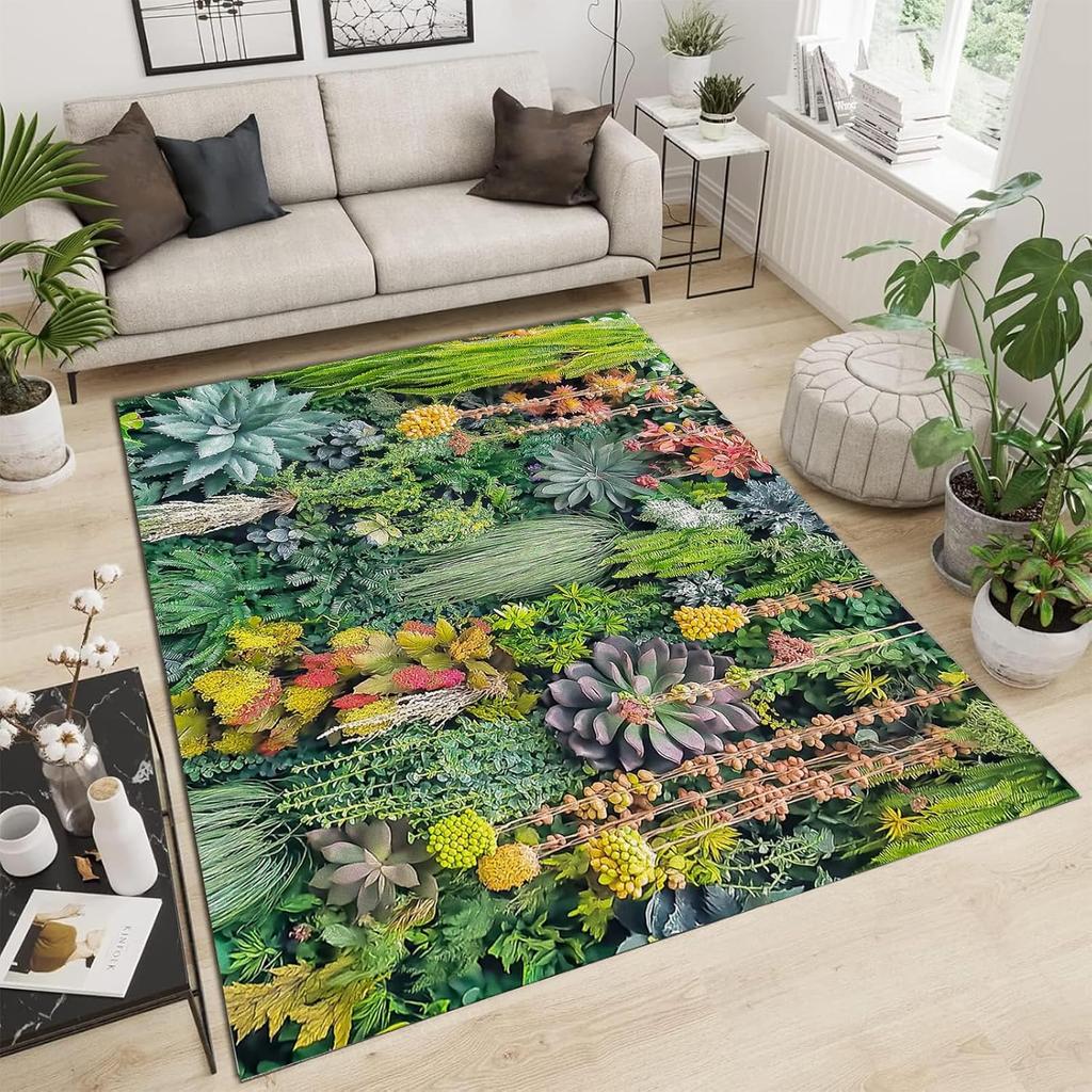 Forest Landscape Painting Area Rug,Flowers Moon Low Pile Machine Washable Rugs Mat for Living Room Bedroom 3D Print Decor Carpet