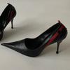 Zwarte Zachte PU Leer Hoge Hakken Dames Mode Klinknagel Design Stiletto Pumps Dames Luxe Feest Ondiepe Elegante Avondschoenen