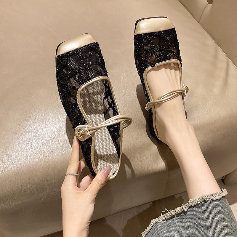 Fashion Summer Woman's Lace Slippers French Women Sandals Flat Shoes Fashion Street Style Casual Ladies Dress Shoes MaryJane Shoes Mujer